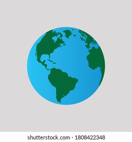 Globe world map with shadow on white background. Vector Illustration