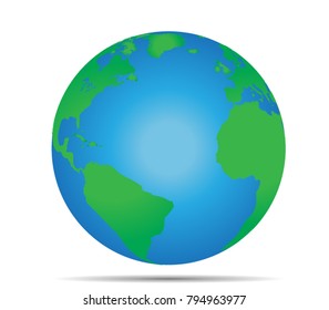 Globe world map with shadow on a white background