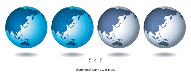 Globe. world map. vector. Centered on Japan.