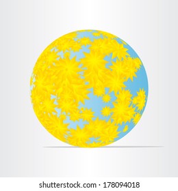 globe world map with yellow flowers abstract energy earth