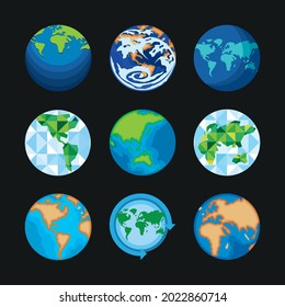 conjunto de iconos de mapas del mundo globo terráqueo