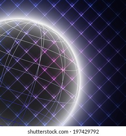 Globe of world on abstract neon light background vector illustration