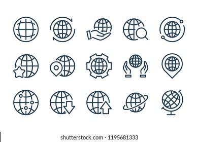 Globe and World related line icons. Planet earth vector linear icon set.