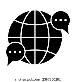 Globe, world, speech bubble, dialogue solid icon, communication concept, worldwide vector sign on white background, glyph style icon for mobile concept and web design. Vector graphics
