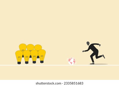 globe or world strike with lightbulb. ideas and creativity concept.