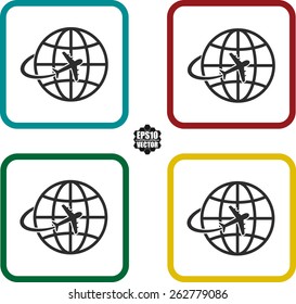 Globe, World Wide Symbol And Icons Set On White Background And Colorful Border. Vector illustration.