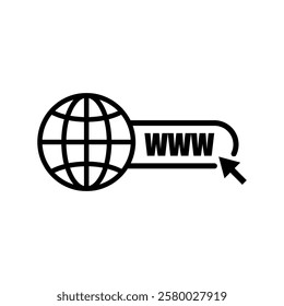 Globe www icon. Web address symbol. Black cursor graphic. Vector internet shape.