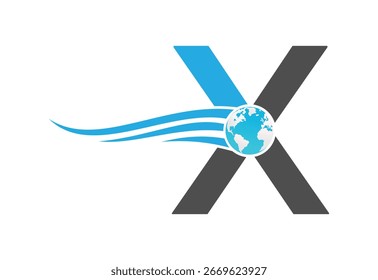 Globe with X latter logo design template