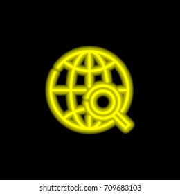 Globe yellow glowing neon ui ux icon. Glowing sign logo vector