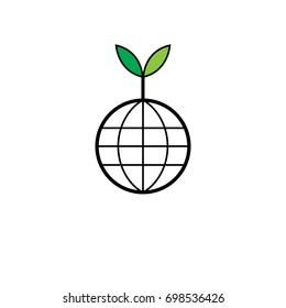 Globe with young plant-vector logo design
