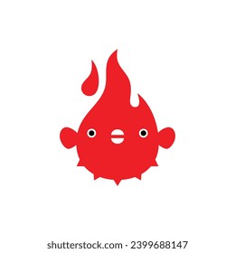 globefish, fire flame, Japanese style vector symbol design