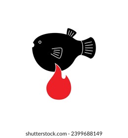 globefish, fire flame, Japanese style vector symbol design