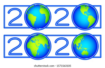 Globes and 2020 New Year banner mini set. Elements of this image furnished by NASA