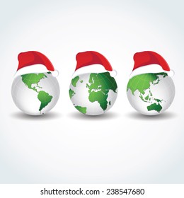 Globes with Christmas hats. Joy to the world. 