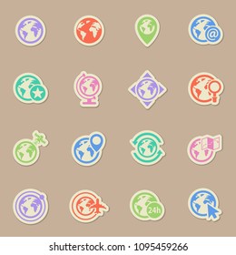 globes color vector icons on paper stickers