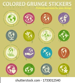 globes colored grunge icons with sweats glue for design web and mobile applications