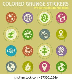 globes colored grunge icons with sweats glue for design web and mobile applications