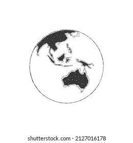 Globes der Erde. Globen handgezeichnet Symbol. Australien Skizze mit Textur. Vektorgrafik