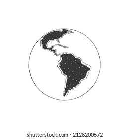 Globes der Erde. Globen handgezeichnet Symbol. Amerikanische Skizze mit Textur. Vektorgrafik