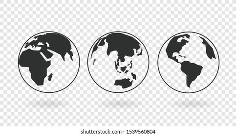 Globes of Earth linear vector icons collection isolated on transparent background