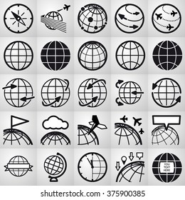 Globes Icons and Symbols (logos) vector black icons set