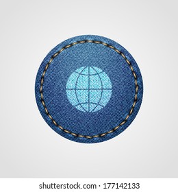 Globes in Realistic Denim Icon Isolated on White Background