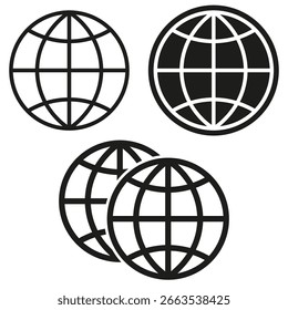 Globos puestos. Colección de esferas terrestres. Vector del mapa mundial. Símbolos de red globales. EPS 10.