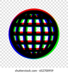 Globes sign illustration. Vector. Black icon with red-green-blue contours on transparent background.
