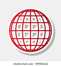 Globes sign illustration. Vector. New year reddish icon with outside stroke and gray shadow on light gray background.