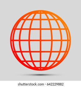 Globes sign illustration. Vector. Orange, red-yellow icon with shadow on gray background.