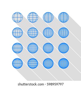 Globes signs illustration. Vector. Azure icon with flat style shadow path on white background.