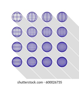 Globes signs illustration. Vector. Blue icon with flat style shadow path on white background.