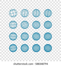 Globes signs illustration. Vector. Cerulean icon on transparent background.