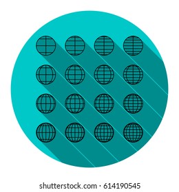 Globes signs illustration. Vector. Flat black icon with flat shadow on sky circle with white background. Isolated.