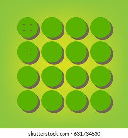 Globes signs illustration. Vector. Green line icon with brown shadow at green-yellow background.