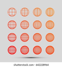 Globes signs illustration. Vector. Orange, red-yellow icon with shadow on gray background.