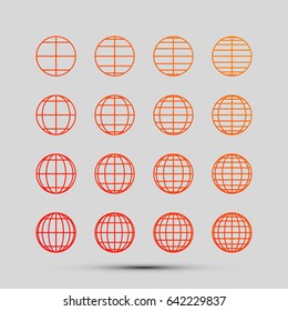 Globes signs illustration. Vector. Orange, red-yellow icon with shadow on gray background.