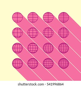 Globes signs illustratrion. Flirt color icon with cyclamen flat style shadow path on cream background.`.