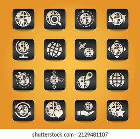 globes symbols on black buttons on yellow background