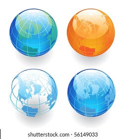 Globes in various colors. Vector illustration.