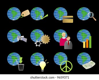 globes with various icons vector illustration