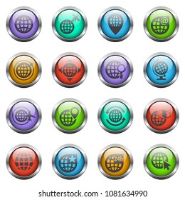 globes vector icons on color glass buttons