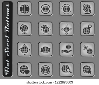 globes vector web icons on the flat steel buttons