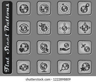 globes vector web icons on the flat steel buttons