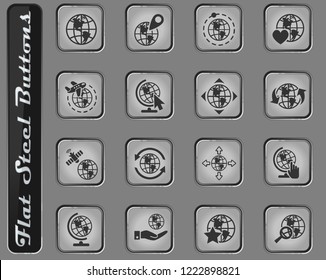 globes vector web icons on the flat steel buttons