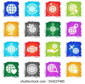 globes web icons in grunge style for user interface design