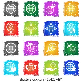globes web icons in grunge style for user interface design