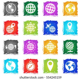 globes web icons in grunge style for user interface design