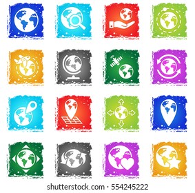 globes web icons in grunge style for user interface design