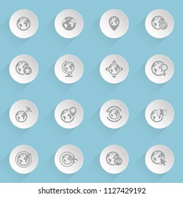 globes web icons on light paper circles